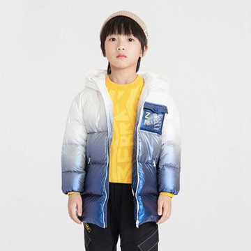 160碼 安奈兒童裝男童冬季中長款連帽時尚漸變保暖羽絨服外套