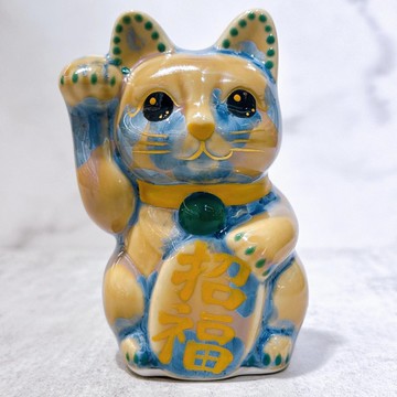 【灰青吉祥】日本清水燒招財貓 | 花結晶 灰青 招福 右 特小