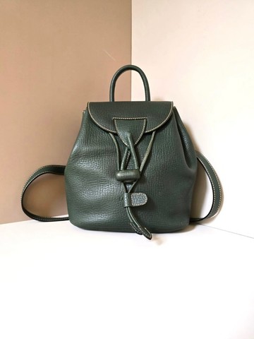 絕版古董包 Loewe 橄欖綠旋轉扣後背包 雙肩包 皮革包 中古二手包