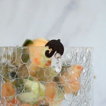 雨傘  原木手工耳環 純銀耳針 單個 禮物訂製