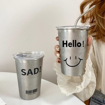 不銹鋼吸管杯帶蓋耐熱高溫辦公室喝水杯子防摔男女家用咖啡飲料杯