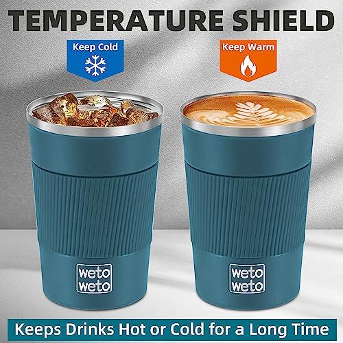 WETOWETO 12 oz Insulated Coffee Cup, Spill Proof Travel Coffee Mug, Vacuum Stainless Steel Coffee Tumbler, Coffee Mug with Lid, Portable Thermal Mug,