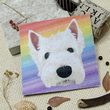 西高地白梗-Aniki-不織布杯墊-吸水杯墊~彩虹暈染