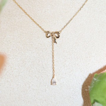 【星語緞帶】18K 0.10克拉水滴鑽緞帶Y字鍊 天然鑽石