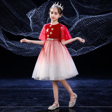 元旦女童大合唱服指揮演出服公主裙紅歌朗誦服比賽兒童啦啦隊套裝