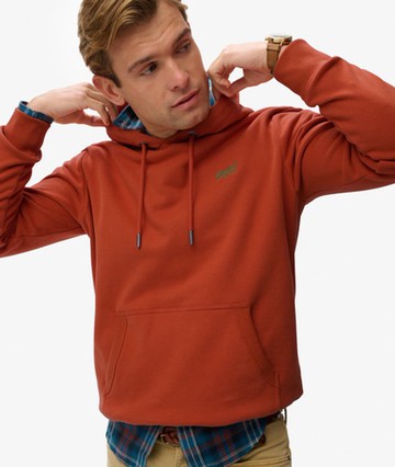 Superdry Men's Essential Logo Hoodie Orange Size: M