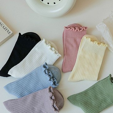 AMICA 23151#純色木耳邊羅紋中筒襪(1雙入) 款式可選【小三美日】 DS021559