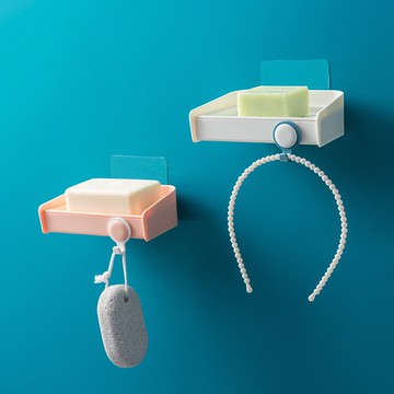 新款 免打孔帶掛鉤瀝水盒壁掛肥皂架衛生間盒置物架塑料香皂架