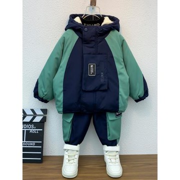 男童加絨套裝秋冬款2025新款時髦加厚外套小男孩冬季洋氣兒童冬裝