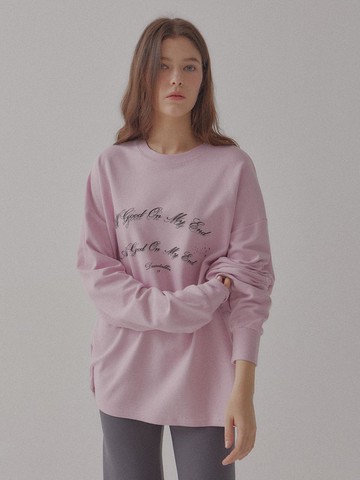 Oversized Heavy Terry Lettering Long Sleeve T-shirt [Power Pink]