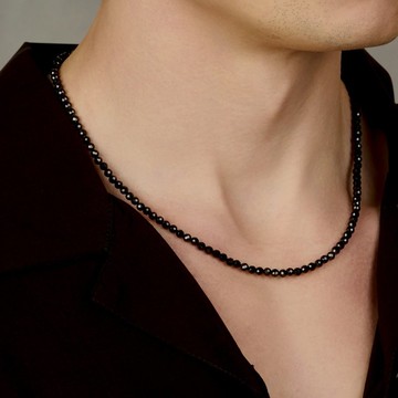 極簡切角黑瑪瑙串珠項鍊 不鏽鋼壓扣按扣 中性款