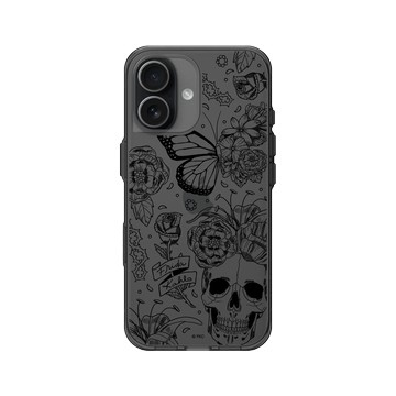 iPhone 17 Clear (相機按鈕) 酷墨灰 - Frida Kahlo - 花骨骷顱頭（素描）