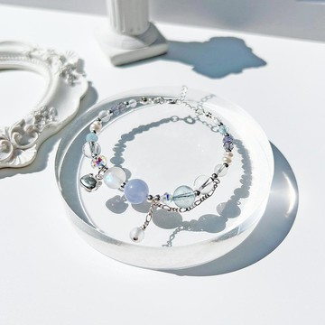 藍紋瑪瑙 月光石 海藍寶 白水晶 堇青石 S925純銀 天然水晶手鍊