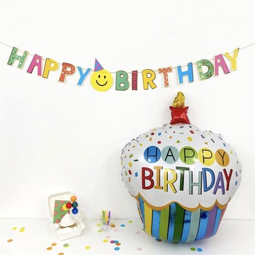 笑臉生日拉旗ins可愛自制韓風拉花兒童寶寶百日派對拍照道具