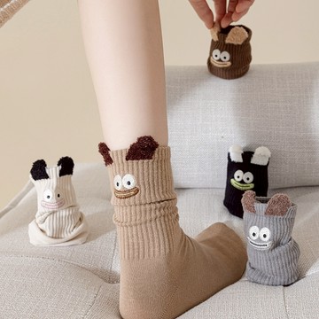【現貨24小时出】新款搞怪襪子 卡通女襪 四季毛絨立體個性中筒襪 居家可愛長襪