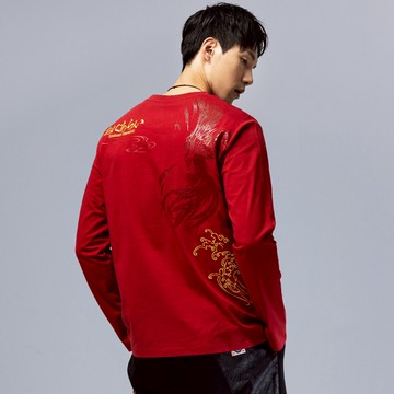 【新品2件7折】和藝術鐙瓦威鳳薄長TEE(深紅) - BLUE WAY 鬼洗い