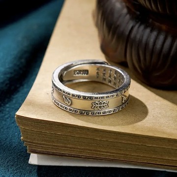 S999銀戒。蓮花六字真言 | XI