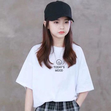 男女童夏季2025新款韓版純棉短袖T恤中大童白t恤寬松休閑百搭上衣