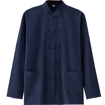 爸爸秋裝中老年唐裝男中國風爺爺長袖純棉中式老人衣服中山裝大碼