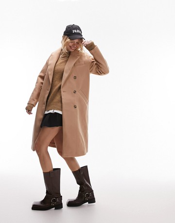 Topshop double breasted coat in camel-Neutral