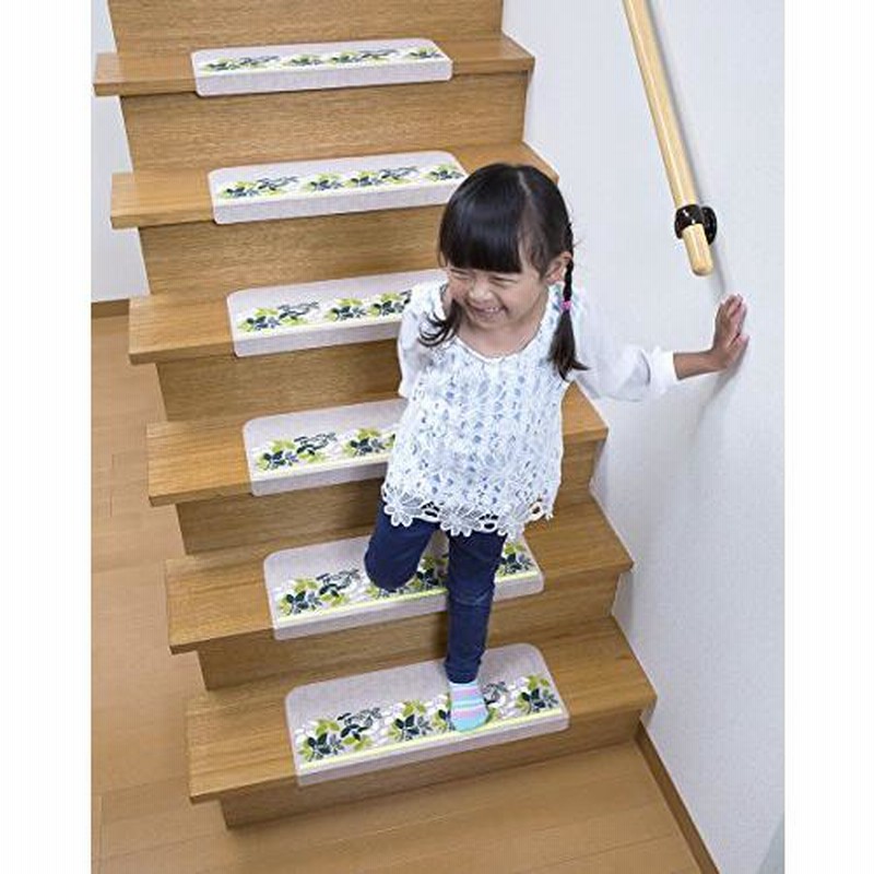 一流の品質 サンコー おくだけ吸着 階段マット グリーン 45cm×21cm 15