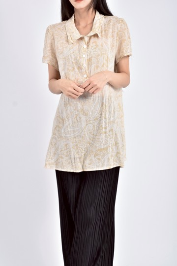 (M) diffa質感棉質純棉花紋黃色短袖上衣