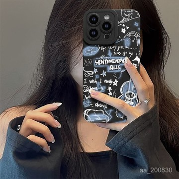 ✨限時下殺✨塗鴉英文吉他iPhone15/14ProMax手機殻蘋果13/12/11全包XS/XR/X軟