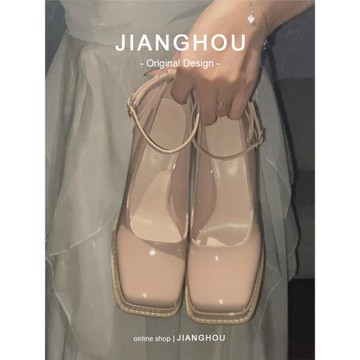 匠逅女鞋真皮裸色高跟鞋女單鞋方頭小個子防水臺厚底瑪麗珍伴娘鞋