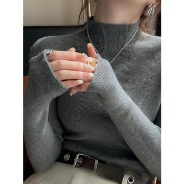 仿羊毛打底衫女冬季2025內搭高級感灰色半高領毛衣中領針織衫上衣