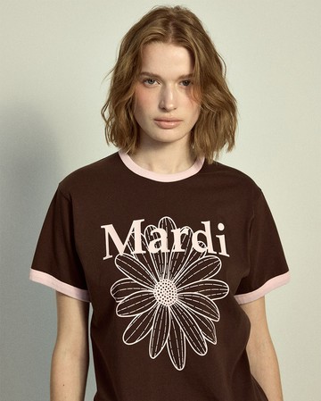 MARDI MERCREDI 撞色 印花短TEE 棕色 經典小雛菊 淺粉花 SLIM RINGER TSHIRT FLOWERMARDI