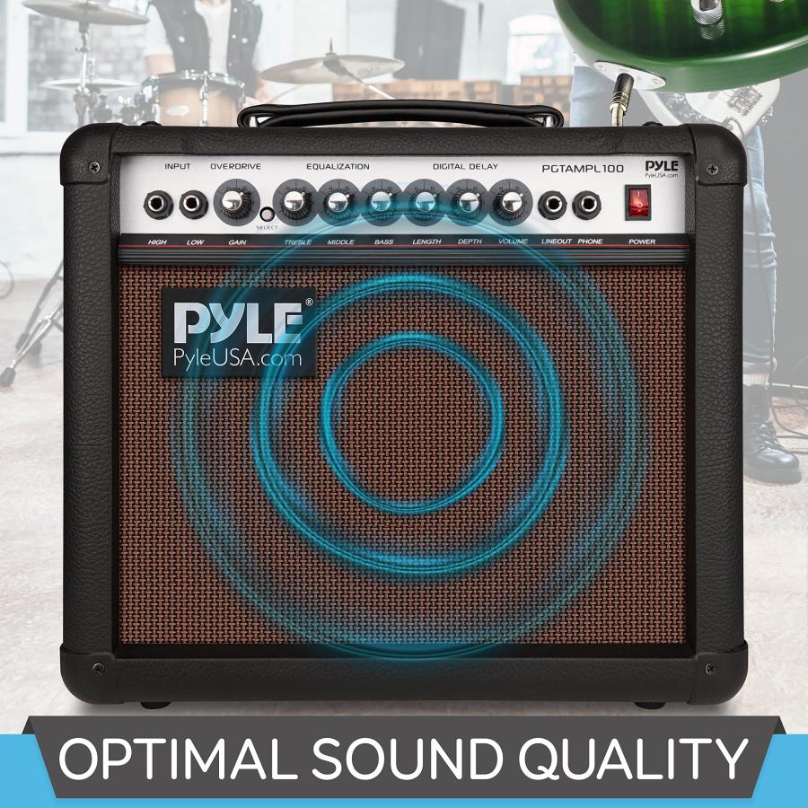 PyleUsa Portable Electric Guitar Amplifier, 30 Watt Power, Inch High-Definition Speaker, Bass, Dual Inputs, Overdrive, Digital Delay, Amp Control Vo