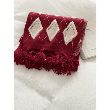 光遇圣誕季同款cos圍巾女新年紅色流蘇菱形格子圍脖手套冬季保暖