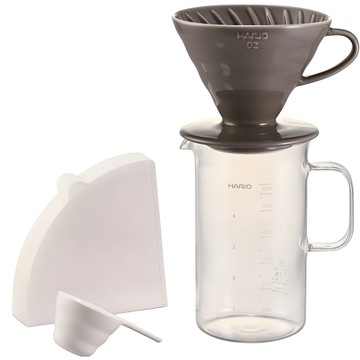 HARIO 好璃奧 V60咖啡玻璃量杯套組 濾杯1~4杯  石墨灰  600ml  1組