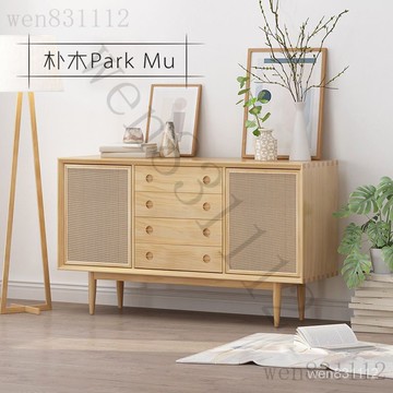 ☁免運/含稅/熱銷☁北歐藤編茶水櫃客廳餐邊櫃日式儲物櫃展示櫃現代實木玄關櫃邊櫃