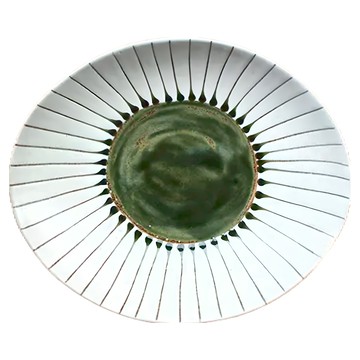 美濃燒 橢圓皿 日本製造  長23.5 x 寬20 x 高4.cm  織部十草  1個