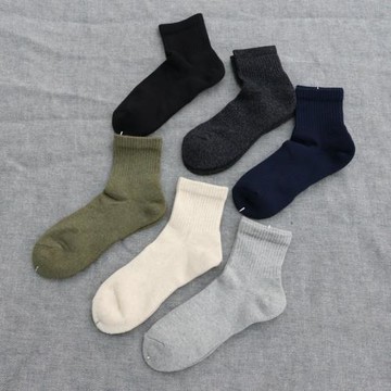 秋冬 全棉毛圈 純色基本款百搭男休閑運動中幫襪