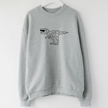 Dino Geometric T Rex 男女大學T 刷毛 中性版 灰色 幾何恐龍秋冬