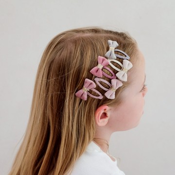 英國Mimi & Lula_AW25_夢幻王國_天鵝絨蝴蝶結滴答夾5入