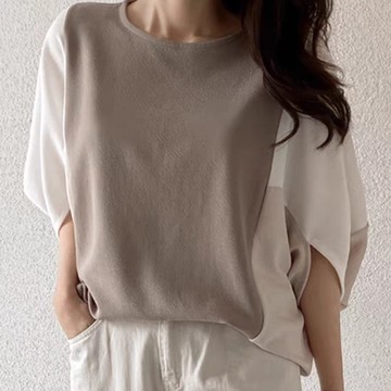 BBHONEY 薄織拼色蝙蝠袖衫