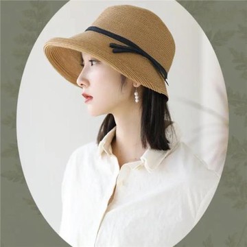 復古文藝赫本風防曬草帽2025年夏季新款遮陽漁夫帽女款氣質沙灘帽