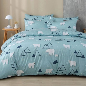 雙人兩用被套特大床包組/美國棉授權品牌 / 哈肯小熊 [鴻宇] 台灣製 - 2507藍