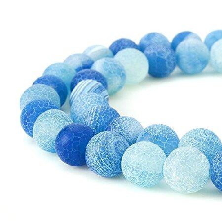 (8mm, Blue Frosted Agate) BEADNOVA 8mm Natural Blue Frosted Agate Unpolished Cracked Matte Gemstone Gem Strand Round Loose Beads for Jewellery Makin