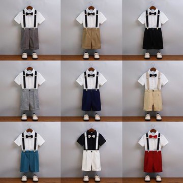 男童背帶褲英倫風中小童幼兒園六一演出短袖套裝主持鋼琴表演禮服