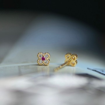 Sweet Air Y0403幸運草水鑽純銀耳針 通體純銀 S925純銀鍍14K金 防敏 四葉草純銀耳環