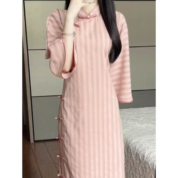 古法平裁倒大袖旗袍2025夏季新款復古民國風女裝新中式立領連衣裙