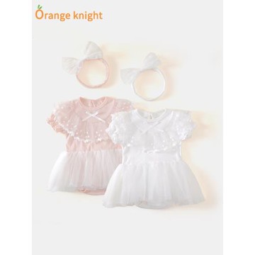 滿月嬰兒衣服夏季新生兒女寶寶百天公主裙短袖夏裝一周歲禮服裙子