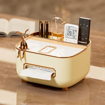 橡合杉 UV金色框紙巾盒  奶油白  1個