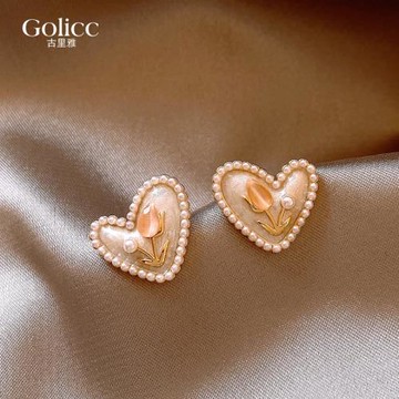 郁金香愛心珍珠耳釘女2025新款爆款高級感耳環氣質耳飾925純銀針