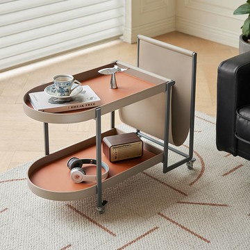 公司貨 免運 網紅馬鞍皮沙發邊幾客廳陽臺可移動置物架設計感推車小戶型茶角幾 快速發貨