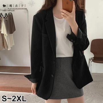 【QV3818】魔衣子-翻領修身純色高級感雙釦西裝外套